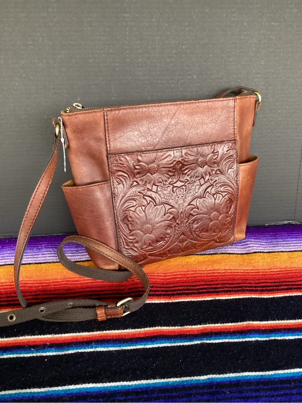 Patricia Nash Aveley crossbody bag purse leather tooled floral